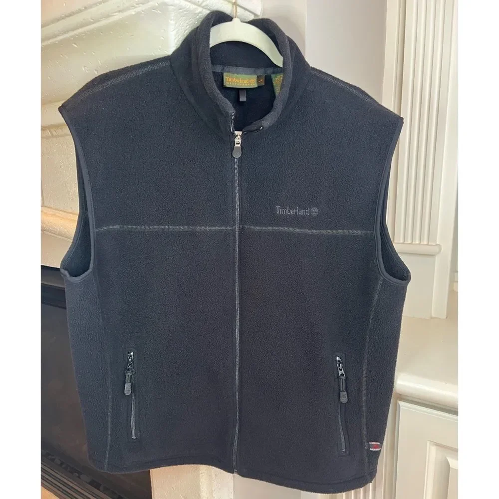 Timberland Men's Large PolarTec Fleece Full Zip Sleeveless Black Winter Vest L